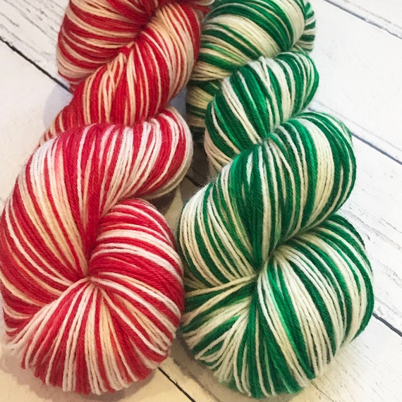 80m each Christmas Mini-Skein Yarn Set Progress Keeper Hand-Dyed Hand-Painted 4-ply Sock Wool 5 x 20g Red Green Off White Self-Striping