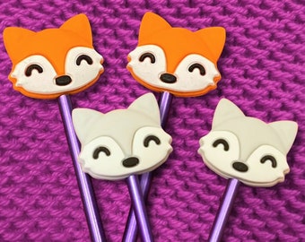 Fox Knitting Needle Stitch Stoppers Point Protectors Tips Orange Grey One Size Fits Most Birthday Gift for Knitter Knitting Accessories