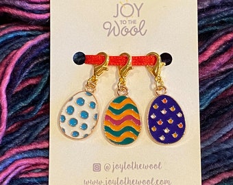 Easter Egg Stitch Marker Set Progress Keepers Spotty Striped Enamel Charms Gift for Knitters Crochet Gift Easter Eggs Pendants Knitting Gift