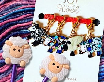 Gift Bundle Sheep Stitch Markers and a Pair of Sheep Knitting Needle Stoppers Lamb Point Protectors Yarn Gift for Knitters Present Wool
