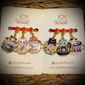 Katze Teetasse Maschenmarkierer Set: Stricken Häkeln Werkzeug Geschenk