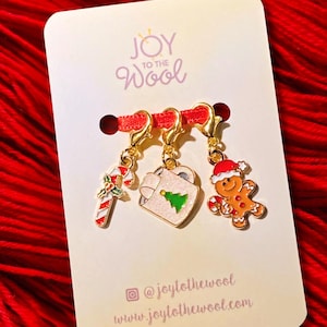 Weihnachtliche Strick-Maschenmarkierer: Zuckerstange, Heiße Schokolade und Lebkuchenmann Anhänger