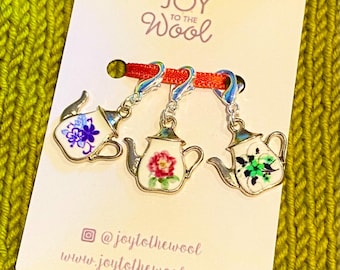Teapot Stitch Markers: Vintage Style Knitting Crochet Charms - Set of 3