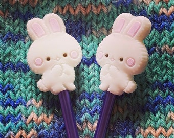 Pair of Rabbit Knitting Needle Stoppers, One Size Fits Most, Bunny Point Protectors, Knitting Stocking Filler, Birthday Gift for Knitter