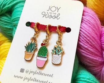 Cactus Plant Stitch Markers Botanical Progress Keepers Charms Gift for Knitters Crochet Gift Pendants Gold