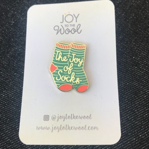 The Joy of Socks Hard Enamel Pin Badges Knitting Yarn Sock Green Gold Gift for Sock Knitter