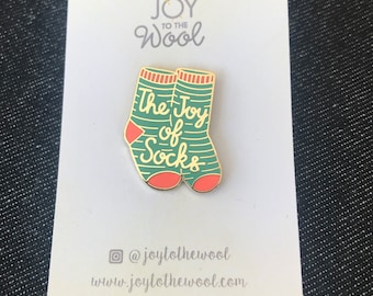 The Joy of Socks Hard Enamel Pin Badges Knitting Yarn Sock Green Gold Gift for Sock Knitter