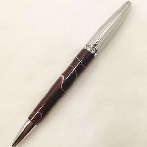 Swarovski Crystal Chrome and Plum Raisin Swirl Acrylic Handcrafted Refillable Twist Pen