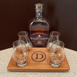 Monogrammed 4 Glencairn Glass Serving Tray Set SQ - Mahogany - Whisky ...