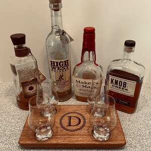 Monogrammed 4 Glencairn Glass Serving Tray Set SQ - Mahogany - Whisky ...