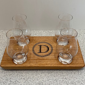 Monogrammed 4 Glencairn Glass Serving Tray Set SQ - Mahogany - Whisky ...