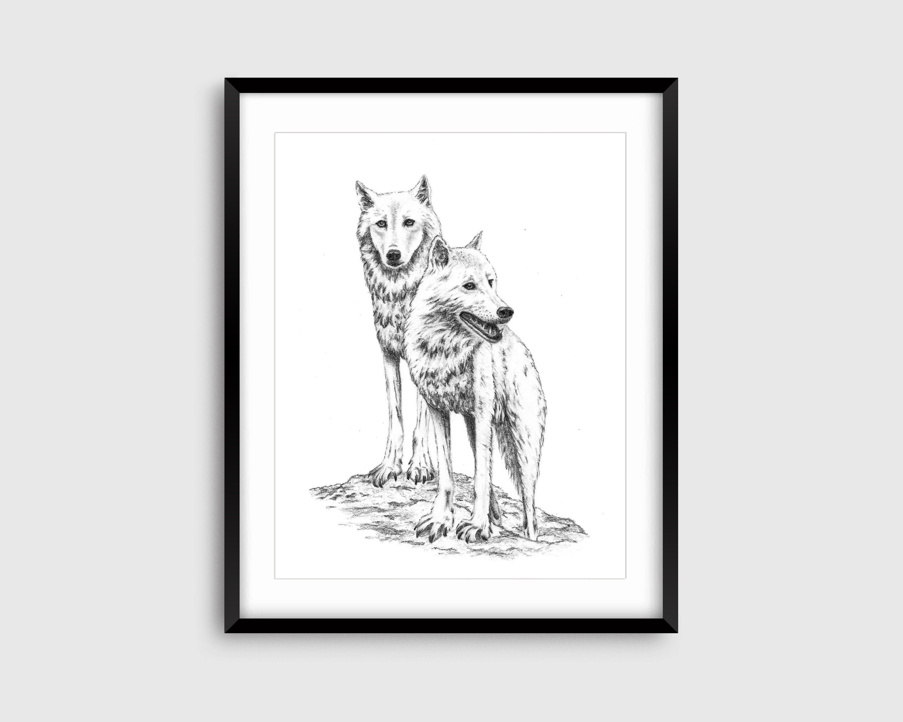 Wolves Art Print Black and White Wall Art Etsy