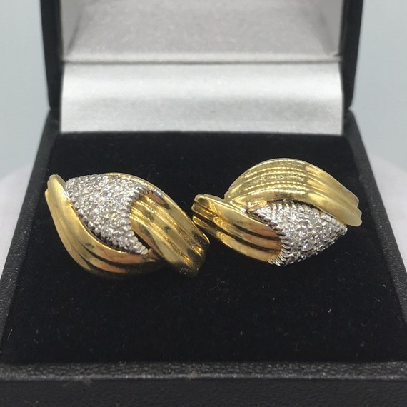 Gold 18ct  Diamond Earrings Art Deco Vintage - image 1