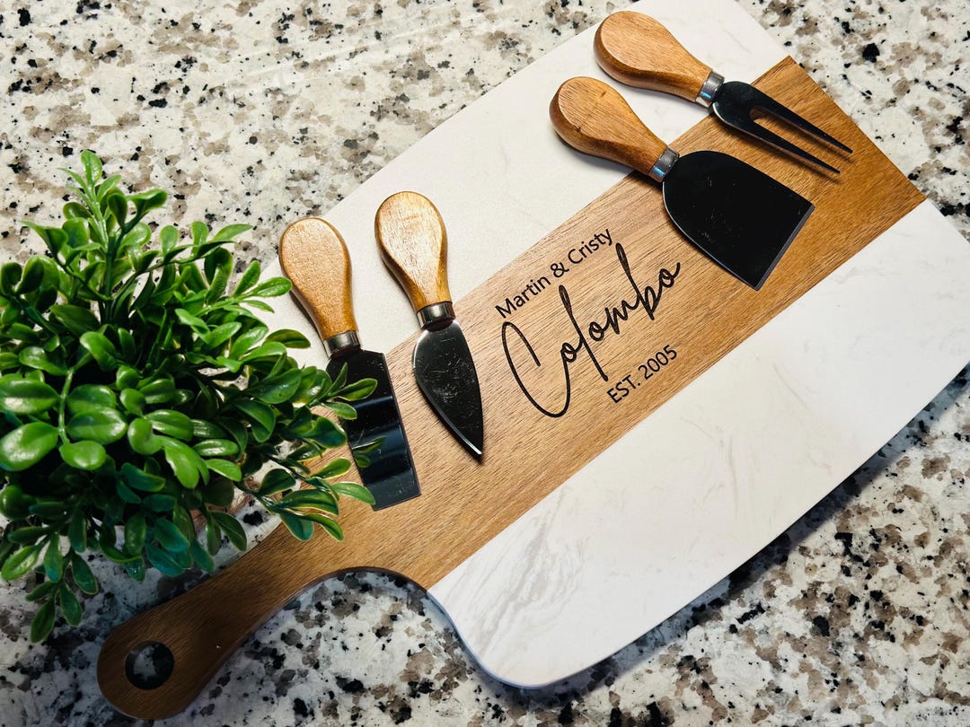 Personalized Marble & Acacia Wood Serving Board – Custom Engraved ...