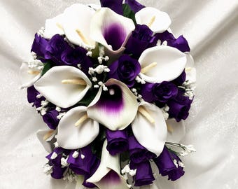 Light Blue & White Cascade Bridal Bouquet Gorgeous Quality | Etsy
