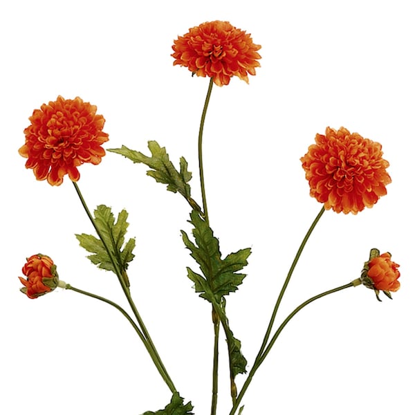 27" Mini Pom Pom Mums Spray, Orange, Artificial Stems, Fake PomPon Ball Shape, Faux Chrysanthemum, Thanksgiving Halloween, Silk Fall Flowers