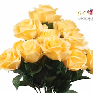 12 Open Baby Yellow Roses, Artificial Flowers, 4&quot; Rose Head, Wedding Arrangement, Bridal Bouquet, Centerpiece, Fake Bloom Faux Silk Flowers
