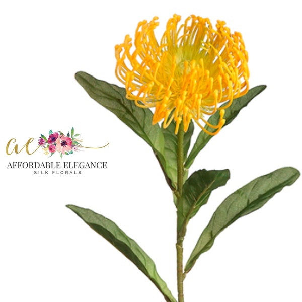 Artificial protea flower, yellow open pincushion needle protea, tropical flowers, faux plant, bridal bouquet, wedding, fake leucospermum