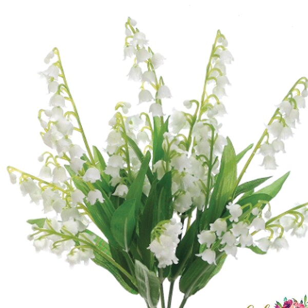 12" Faux Lily of the Valley Bush, White, Artificial Stems, Fake Silk Wedding Flowers, Mary's Tears, May Bells,Convallaria majalis,Bell Shape