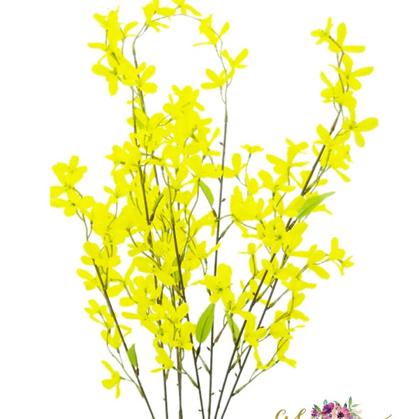 29" Faux Yellow Forsythia Bush, Artificial Long Stem Flower Branches, Easter Tree Silk Faux Fake, Boho Minimalist Arrangement, Wreath Supply