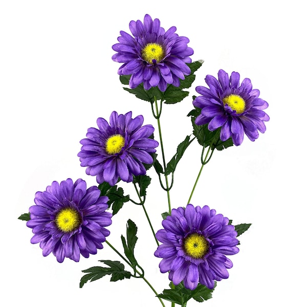 Purple Daisy Spray, 5 Heads, Bridal Bouquet, Artificial Daisies, Silk Wedding Flowers, Fake Faux, Wreath Supplies, Spring, Wildflowers Stem