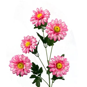 Pink Daisy Spray, 5 Heads, Bridal Bouquet, Artificial Daisies, Silk Wedding Flowers, Fake Faux, Wreath Supplies, Spring, Wildflowers Stem
