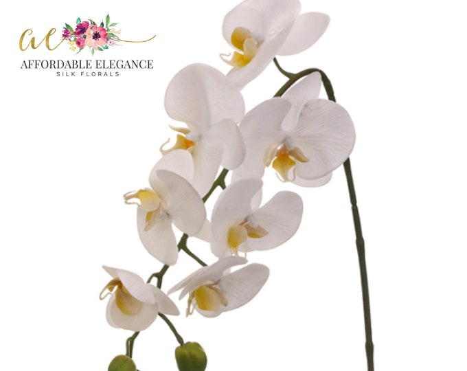 28 White Artificial Phalaenopsis Orchids Spray, 7 Real Touch Orchid