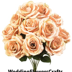 12 Open Toffee Brown Roses, Light Latte, Artificial Flowers, 4&quot; Rose Head, Wedding Arrangement, Bouquet, Centerpiece, Fake Faux Silk Flowers