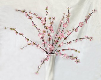 31" Faux Pink Cherry Blossom Bush, Artificial Long Stem Sakura Flowers, 7 Stems, Silk Faux Fake, Boho, Minimalist Arrangement, Wreath Supply