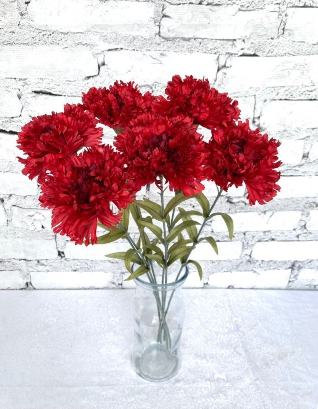 25 Artificial Red Carnation Stem Long Stem Carnations Etsy