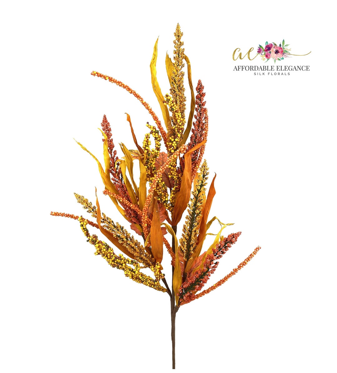 30 Feather Reed Grass Spray, Dried Flower Look, Orange Gold Brown