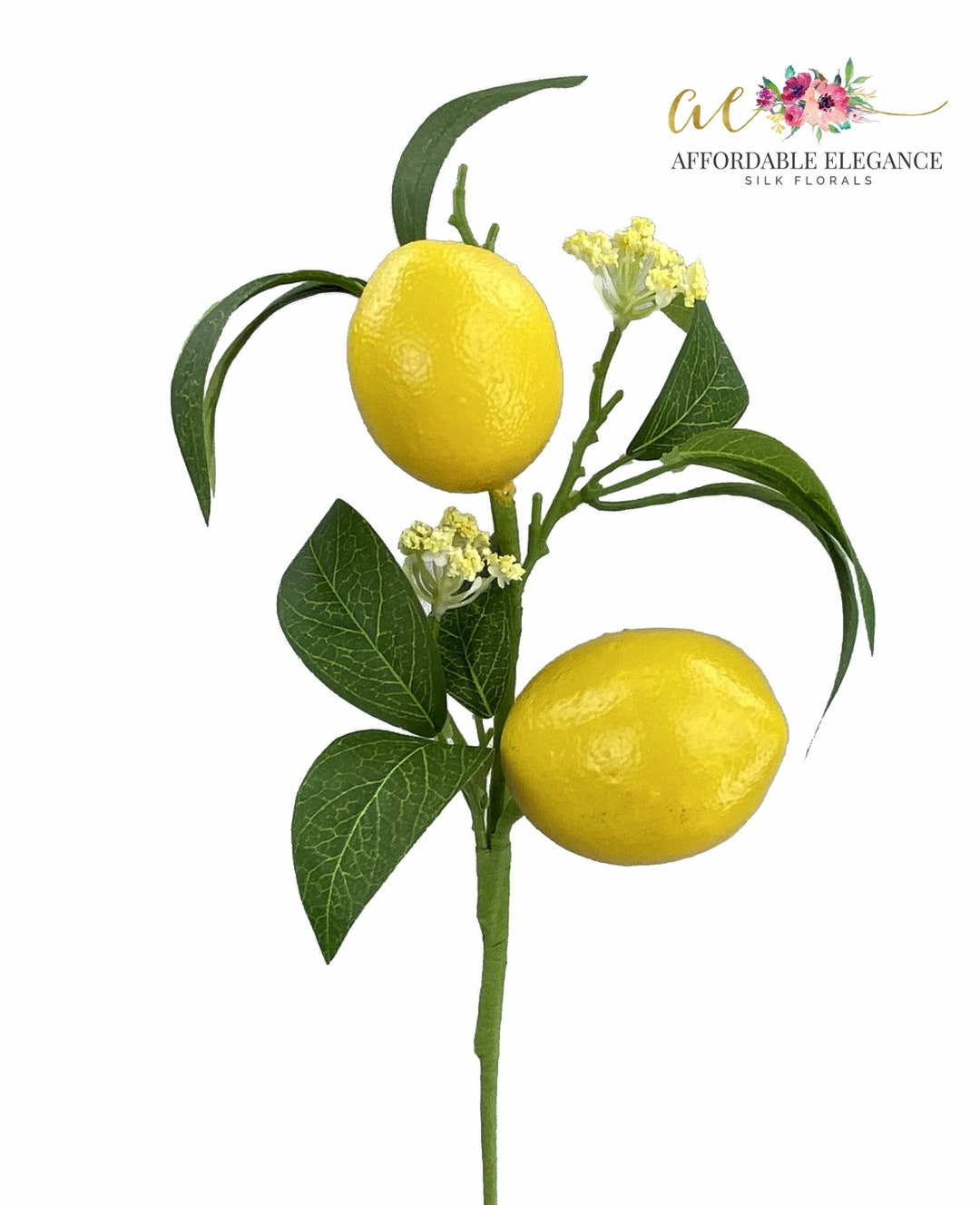 Artificial Lemon Pick, 13h, Farmhouse Decor, Fake Leaves, Plastic, Silk