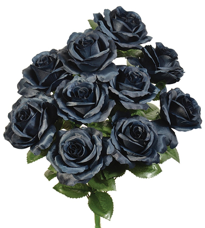 12 Open Navy Blue Roses in Bouquet Bush Artificial Navy Roses Etsy