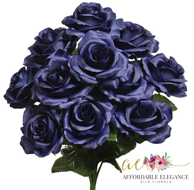 12 Open 4 Navy Blue Roses Bush Navy Artificial Roses Etsy