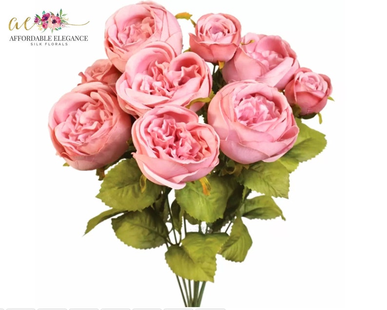 9 Rose Veil Cabbage Roses 5 Open Roses Dusty Pink Etsy