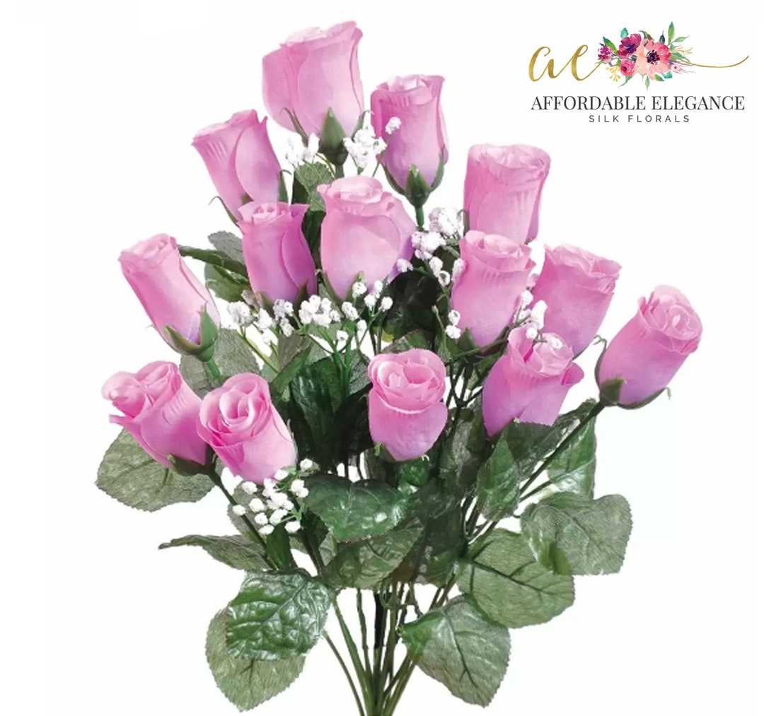 14 Lavender Rose Buds, Light Lilac Roses Buds, Long Stems, Bush Bouquet ...