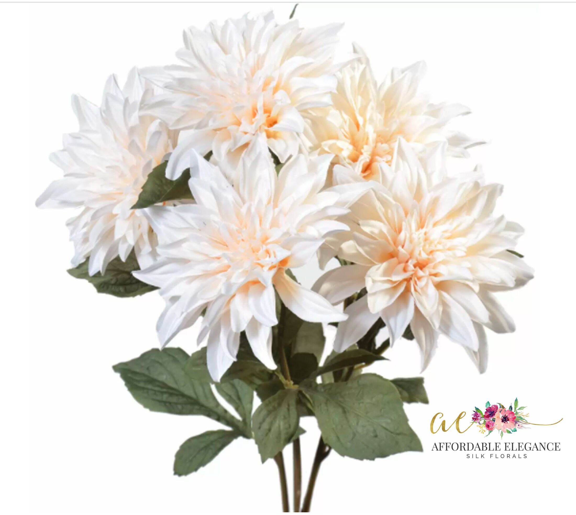 6 Dahlia Flowers ~ Beige Peach ~ Silk Bush Wedding Bridal Bouquets Centerpieces 
