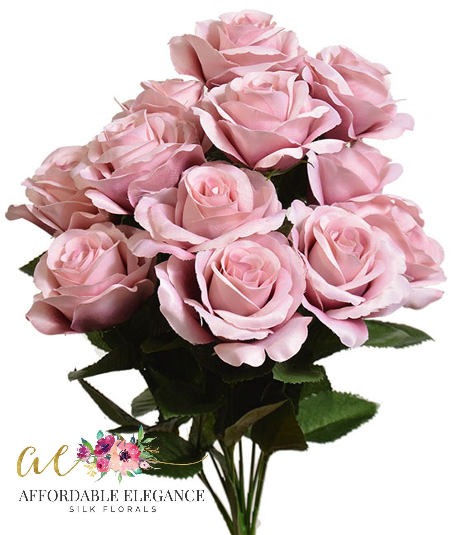 12 Open Dusty Pink Roses Bush Artificial Flowers 4 - Etsy