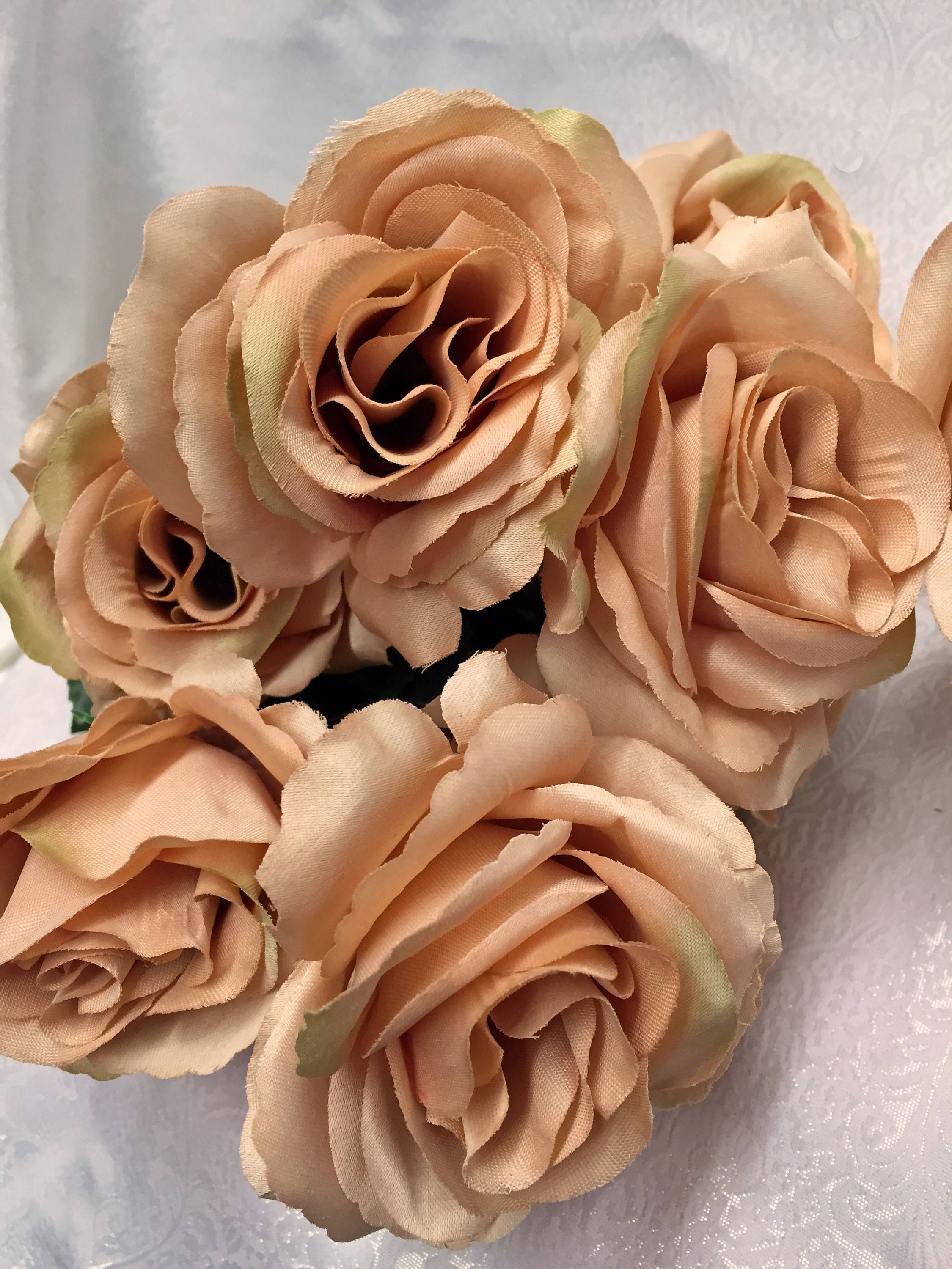 Latte Brown ~ 12 Open Long Stem Roses Silk Wedding Flowers Bridal Bouquets Light 