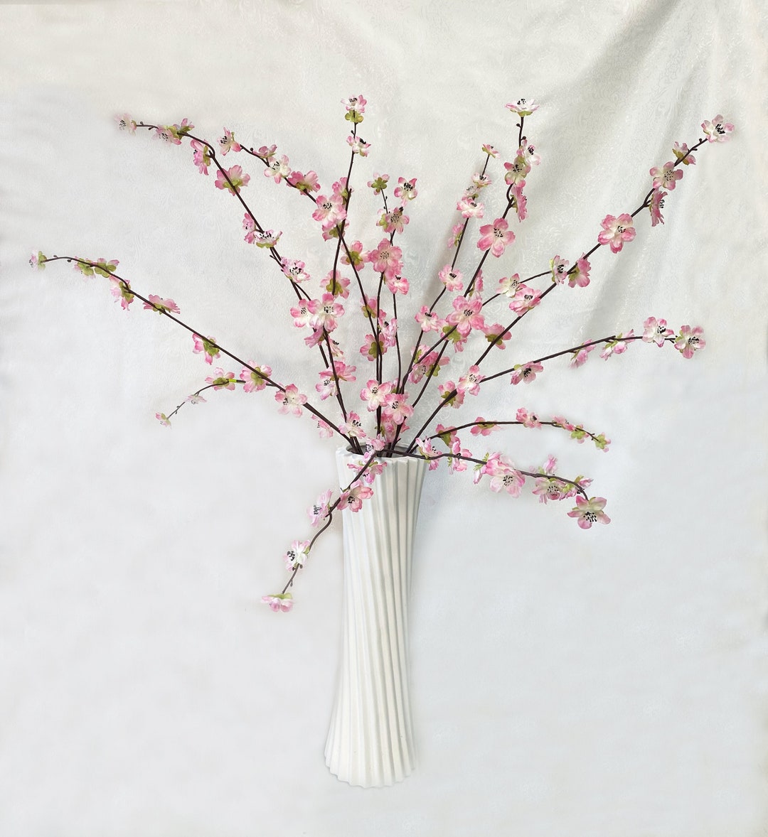 31 Faux Pink Cherry Blossom Bush, Artificial Long Stem Sakura Flowers