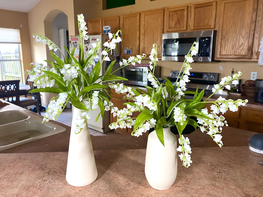12 Faux Lily of the Valley Bush, White, Artificial Stems, Fake Silk