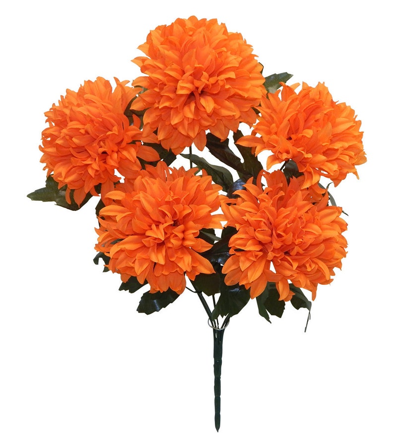 Tall Silk Chrysanthemums Orange Artificial Mums 5 Heads Etsy