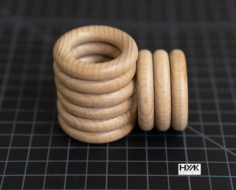 10 of The Safest Natural Smooth Finished Beech Wood Round Rings for Craft, DIY Baby / Teether, Pendant, Connectors & Jewelry Making 55mm image 5