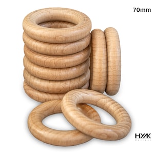 10 of The Safest Natural Smooth Finished Beech Wood Rings for Craft, DIY Baby/ Teether, Pendant, Macramé, Connectors & Jewelry Making - 70mm