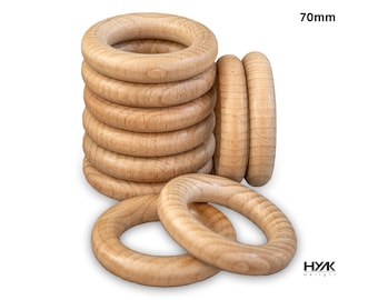 10 of The Safest Natural Smooth Finished Beech Wood Rings for Craft, DIY Baby/ Teether, Pendant, Macramé, Connectors & Jewelry Making - 70mm