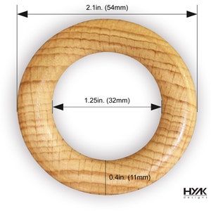 10 of The Safest Natural Smooth Finished Beech Wood Round Rings for Craft, DIY Baby / Teether, Pendant, Connectors & Jewelry Making 55mm image 2