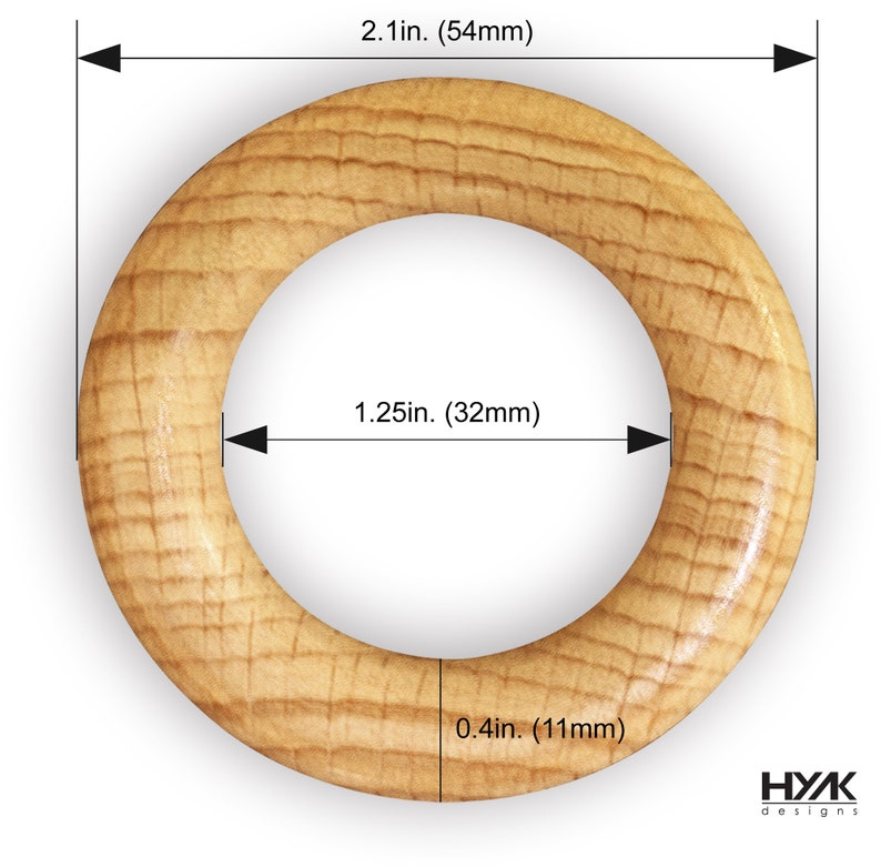 10 of The Safest Natural Smooth Finished Beech Wood Round Rings for Craft, DIY Baby / Teether, Pendant, Connectors & Jewelry Making 55mm image 2