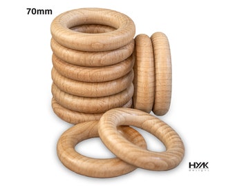 Natural Smooth Finished Beech Wood Rings (70mm - 10 Pack): DIY, Crafts, Baby and Pet Toys, Teether, Jewelry, Macramé, & Art Projects