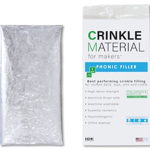May include: A silver bag of crinkle material for stuffing toys, dolls, and crafts. The bag is labeled "Crinkle Material for Makers" and "Phonic Filler". The bag is made in the USA.