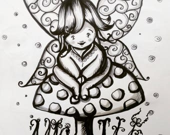 Illustration "little fairy on mushroom.